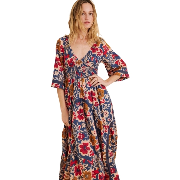 Free People Dresses & Skirts - ✨️Free People Printed Maxi Dress Floral Smocked Boho XS Oversized Resort Wear